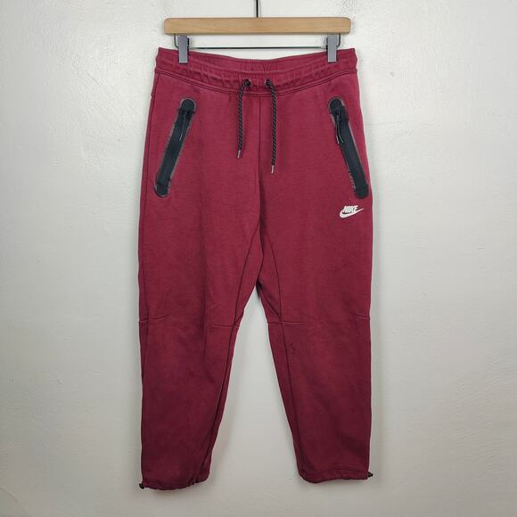 Nike Sportswear Tech Fleece‎ Joggers Mens Medium Red Tapered Sweatpants - Picture 1 of 10